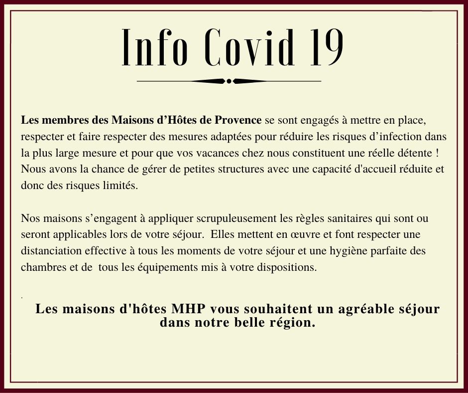 Info Covid, Chambres d'hotes Saint Maximin la Sainte Baume